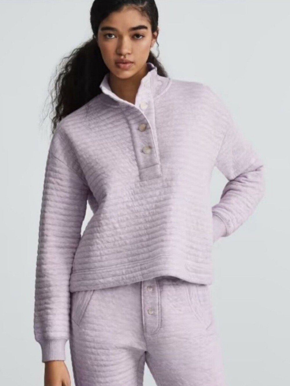 Everlane Organic Cotton Quilted Mockneck Sweatshirt Lavender Sz XL
